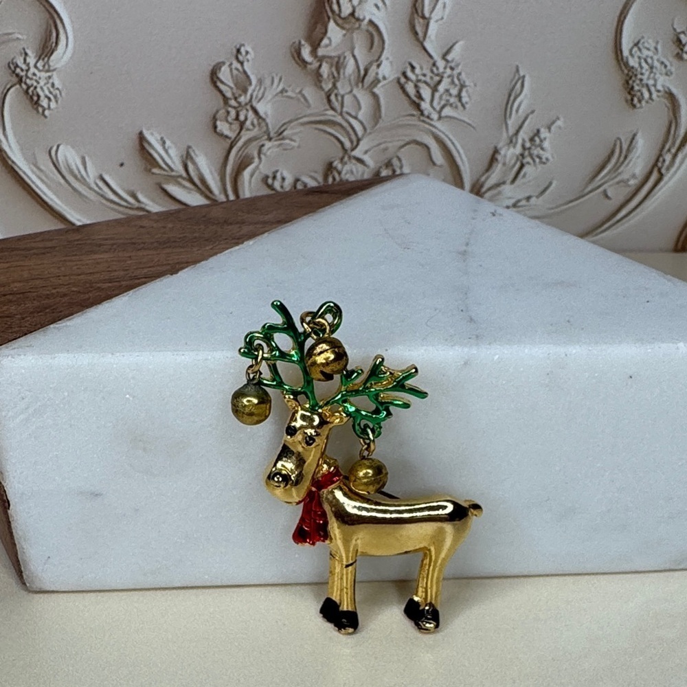 Vintage AJC Rudolph the Red-Nosed Reindeer Brooch With Bells #9